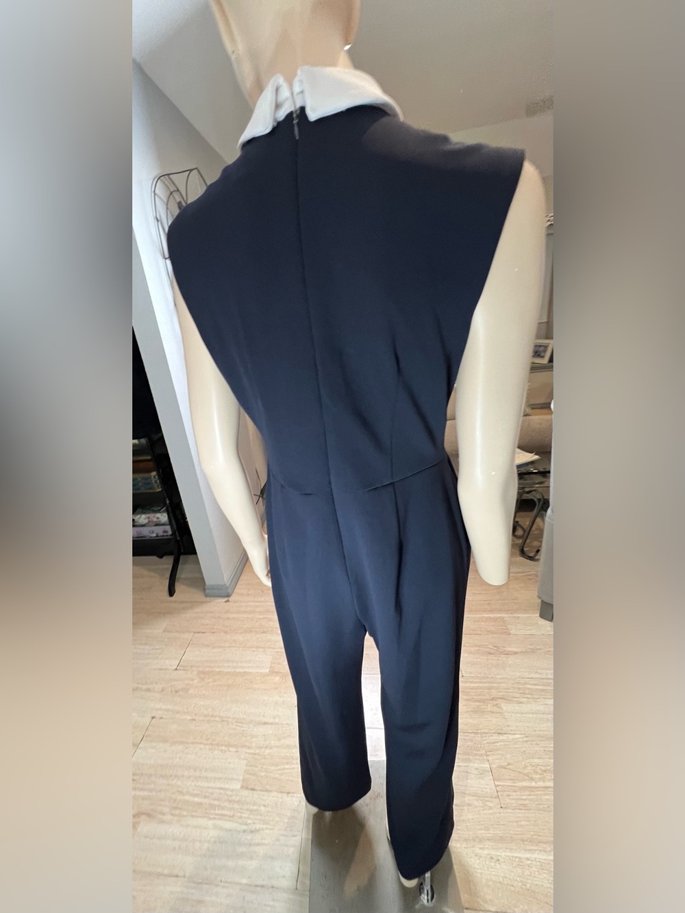Shelby & Palmer Navy Blue Sleeveless Jumpsuit with White Collar and Gold Buttons - Picture 9 of 12